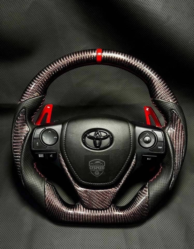 Volante deportivo inferior plano de fibra de carbono real Toyota Corolla 2014-2022 Foto 3 de 4