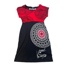 Desigual Dress Black Red Floral Graphic Print Knee Length Casual
