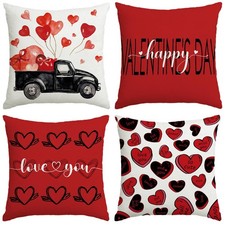 Valentines Day Decorations-Valentine Pillow Covers 18x18 Set of 4, Red Hearts...