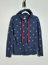 Modern Lux Women’s L Full Zip Sweatshirt Blue Hooded Star Print