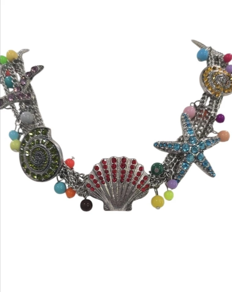Betsey Johnson Rhinestone And Beaded Beach Themed Statement Necklace. 24" - Image 4 of 4