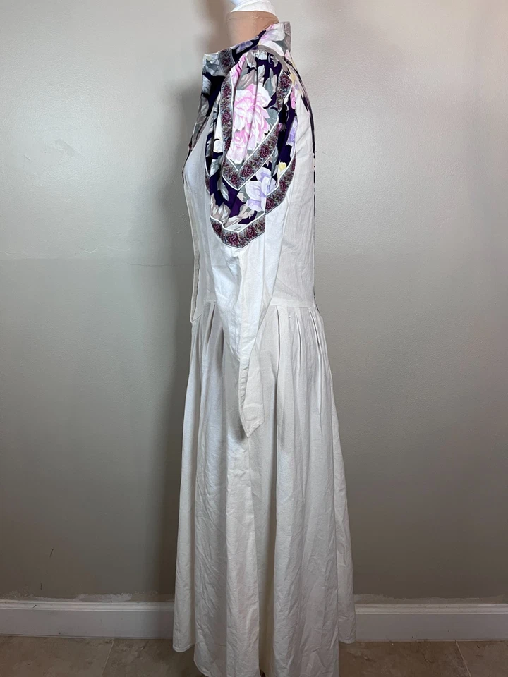 VTG Menu Cottagecore Prairie Dress Women's M White Coquet Floral Western Peasant - Image 4 of 4