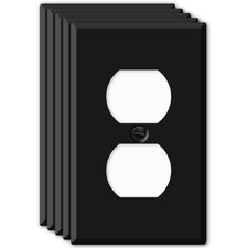  5 Pack Black Duplex Receptacle Metal Wall Plate, Black Outlet Cover, 1-Gang...