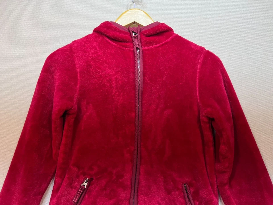 Lands End Kids Fleece Zip Up Hooded Jacket Size M 10/12 Raspberry Red - Image 4 of 4