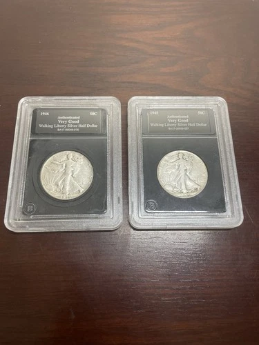 1945 & 1946 Walking Liberty Half Dollars Very Good Bradford Exchange 90% Silver