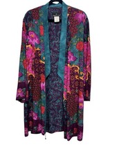 Carole Little Kimono Multicolor Floral Vintage 90s Artsy Bohemian Size 6 Rayon
