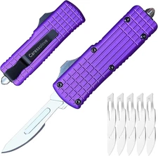Self Retractable Razor Blades Utility Knife, Safety Box Cutter with Push Button,