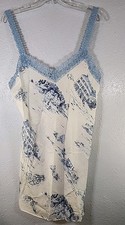 Vintage Cabernet White/blue Silk Slip Dress Night Gown Large