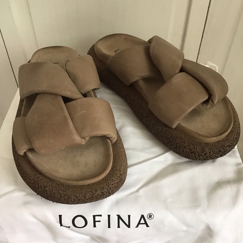 Lofina Pantoletten, Gummisohle, taupe Leder, Größe 39,5
