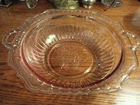 ANCHOR HOCKING OPEN ROSE 12"  PINK DEPRESSION GLASS BOWL