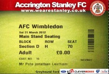 Accrington Stanley v AFC Wimbledon 31/03/12 Ticket League 2