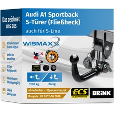 ANHÄNGERKUPPLUNG für Audi A1 Sportback 12-18 ve. abnehmbar BRINK +13polig E-Satz