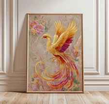 Phoenix Bird Poster – Mystical Fire Wall Art from Chinese Mythology Decor