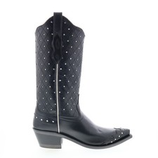 Jama Old West LF1576 Womens Black Leather Slip On Cowboy Western Boots 7