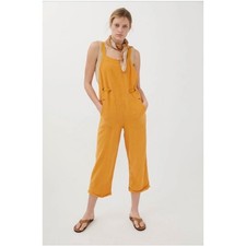 BDG Urban Outfitters Mustard Yellow Gauzy Cotton Linen Cropped Jumpsuit Large