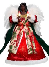 Black Angel Tree Topper, 12&rsquo;&rsquo; Red Cloth Lighted Christmas Tree Topper Holding...