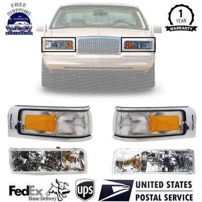 Headlight Assembly Set RH & LH with Bulbs & Corner lights 95-97-Lincoln Town Car
