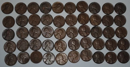 1941-D Lincoln Wheat Cent  Roll (50) ~ EF-AU