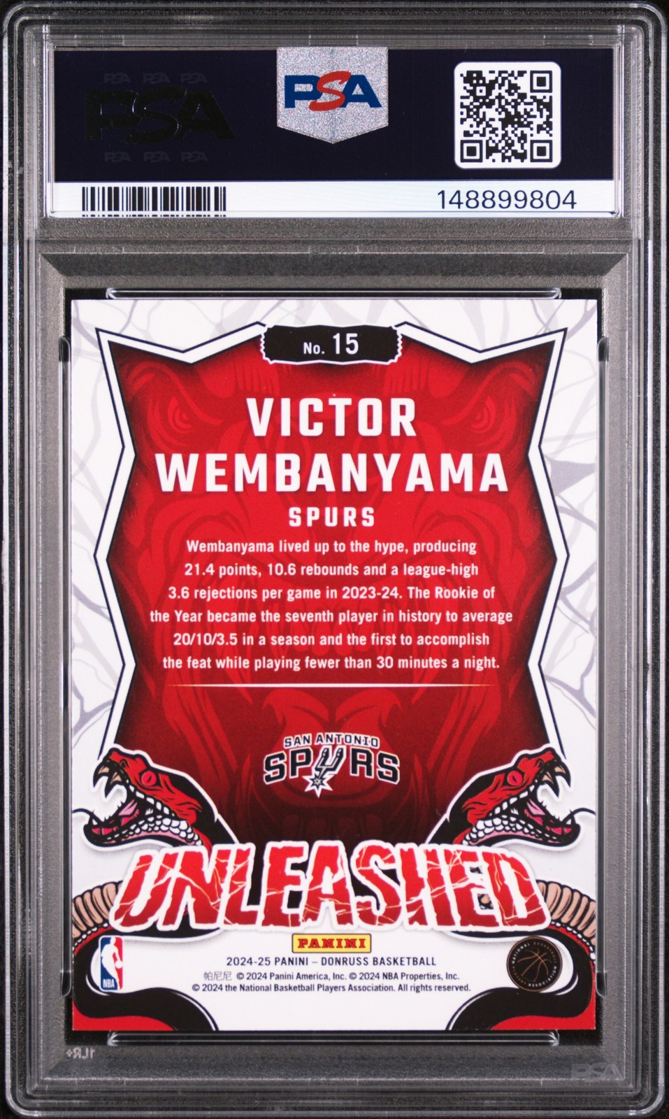 2024 PANINI DONRUSS UNLEASHED #15 VICTOR WEMBANYAMA PSA 9 view 2