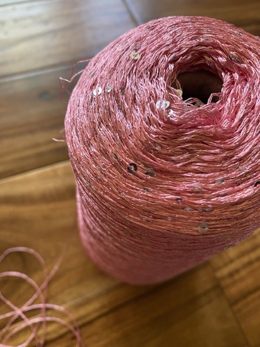 Cone Yarn Pink Silver Bead Glitter Sequin Yarn Thread Clothes Needlework 500g - Picture 4 of 4