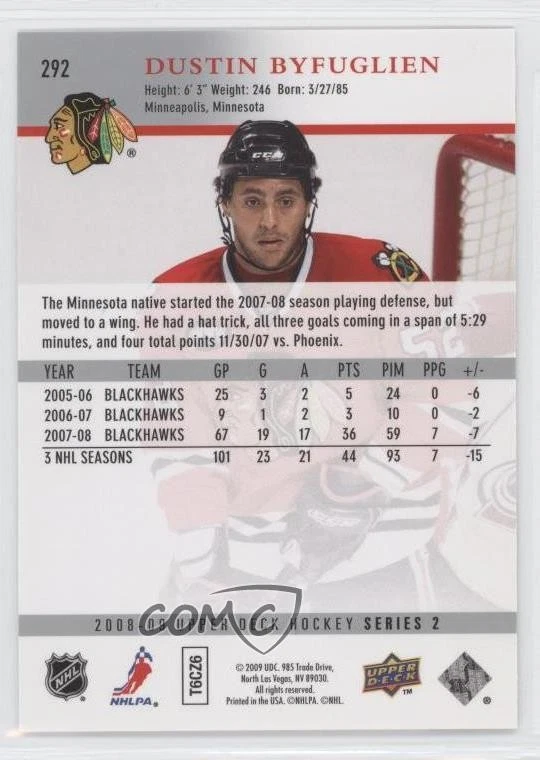 2008-09 Upper Deck Dustin Byfuglien #292 - Image 2 of 2