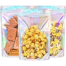 Stand Up Holographic Mylar Bags Resealable Zipper Bags For Small Business Packag