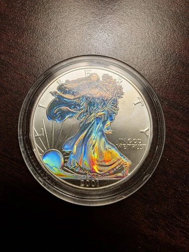 2001 American Silver Eagle Dollar Holographic on Both Sides.