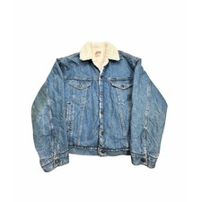 Levis Denim Jacket Mens L Blue Sherpa Lined Trucker Made in USA Vintage 70608