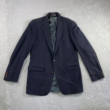 Vtg 100 Cashmere Blazer Sports Coat Men 42 Navy Blue 2 Button Lapel Collar