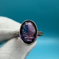 Stunning Royal Purple Faceted Amethyst Gemstone  Sterling Silver Ring