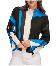 DKNY Womens Colorblocked Pullover Sweater, charcoal, XL