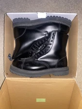 Grinders Black Leather Boots 10 Eye Hole Steel Toe Cap Military Punk Sz 13/46