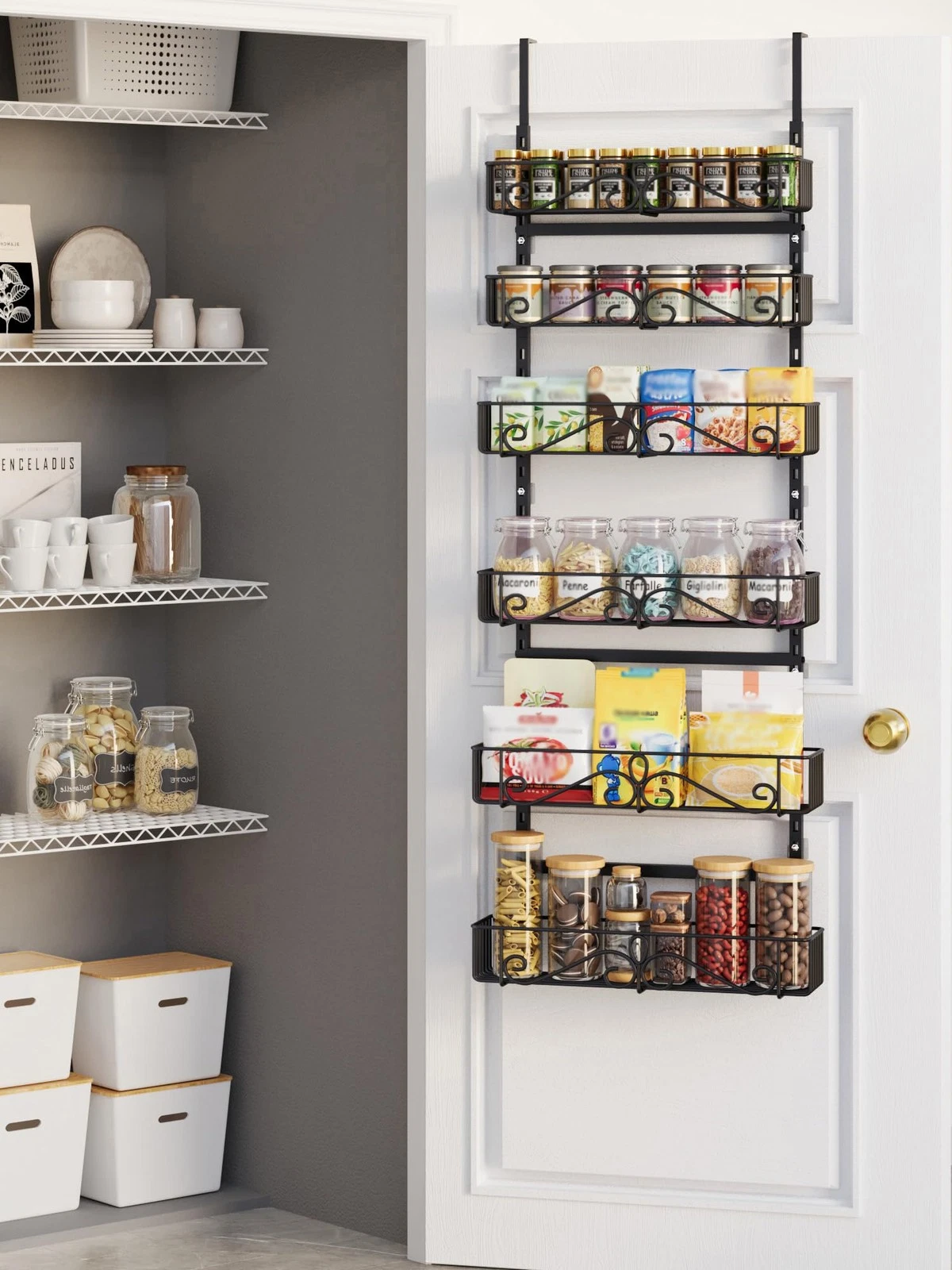 6-Tier Over the Door Pantry Organizer, Pantry Organization And Storage, Hangi...