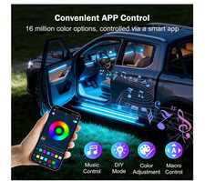 Interior Car LED Strip Lights APP Control, 72 RGB-LEDs, Bluetooth  Remote, USA