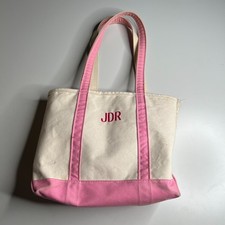 Vintage L.L. Bean Canvas Tote Bag Pink White USA Made Zippered