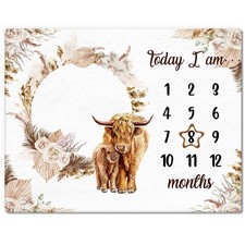 Boho Floral Baby Monthly Milestone Blanket Neutral Bohemian Photo Prop Blanke...