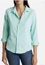 Frank & Eileen Button-Up Shirt Mint Green Distressed Hem Size Small USA Made