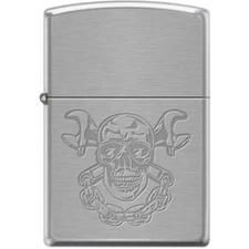 Zippo Lighter - Skull With Wrenches Brushed Chrome