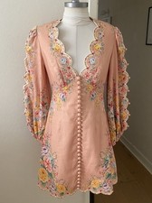 Zimmermann Zinnia Scallop Coral Peach Floral Mini Dress Size 0 AU 8 US 4