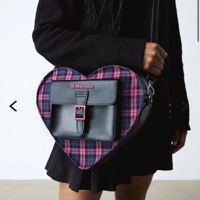 NWT Dr. Martens Heart Backpack Crossbody Bag Pink Black Tartan Leather Plaid