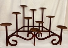 Vintage 17 lb Wrought Iron 10 Pillar Fireplace Candelabra Hand Finished Patina
