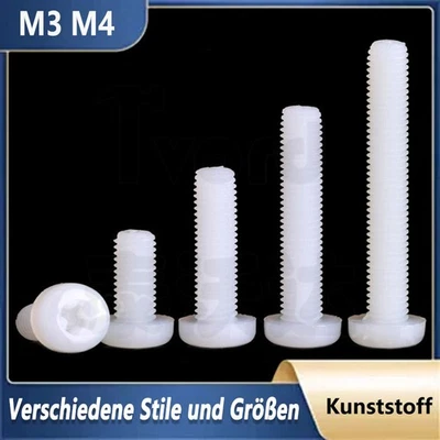 M3 M4 Linsenkopfschrauben Weißer Nylon Kunststoff Schraube Kreuzschlitz Schraube - Bild 1 von 4