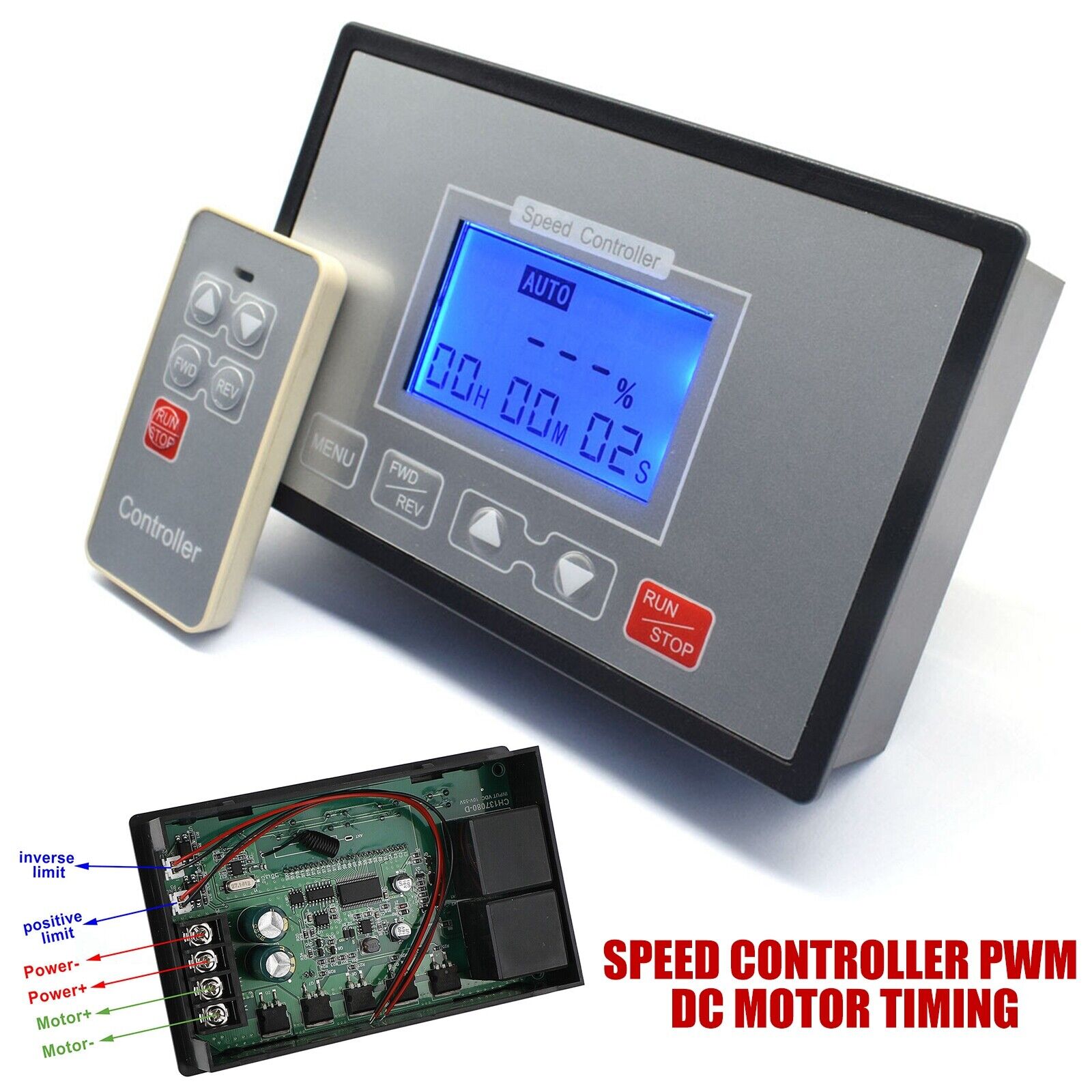 60A 10-55V DC Brush Motor Speed Controller Digital LCD Slow Run/Stop Timer  Reversible 