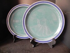 Set of 2 Dinner Plates HAREQUIN Green on Blue  by DENBY-LANGL
