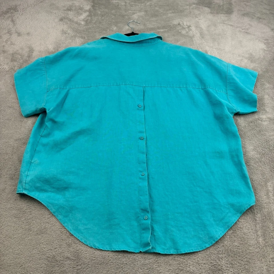 Top túnica de lino Soft Surroundings para mujer 1X azul cuadrado Lagenlook costero playero Foto 2 de 4