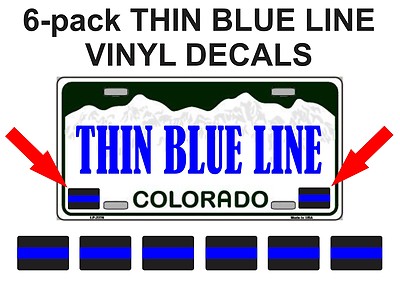 6x mini THIN BLUE LINE License Plate Decals | Stickers