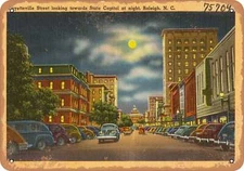 METAL SIGN - North Carolina Postcard - Fayetteville Street looking towards Stat