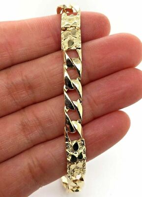 10k Yellow Gold Solid Cuban & Nugget Link Chain Bracelet 9.5