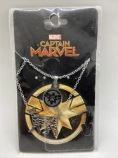 Captain Marvel Goose Tiered Necklace Cat Paw Logo. Silver Coloured