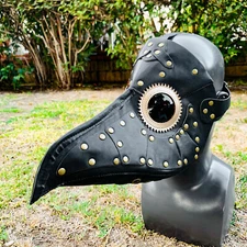 Black Steampunk Leather Plague Doctor Long Nose Bird Mask